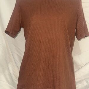 Classic Elements Brown Short Sleeve Top Size M 65% Polyester, 35% Cotton